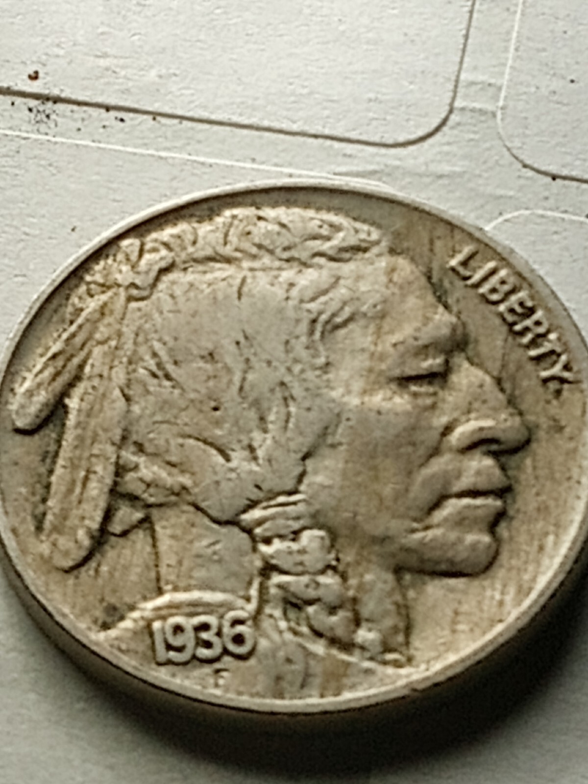 RARE 1936 INDIAN HEAD/ BUFFALO NICKEL - F,Line Die Streak,Free Shipping!!!
