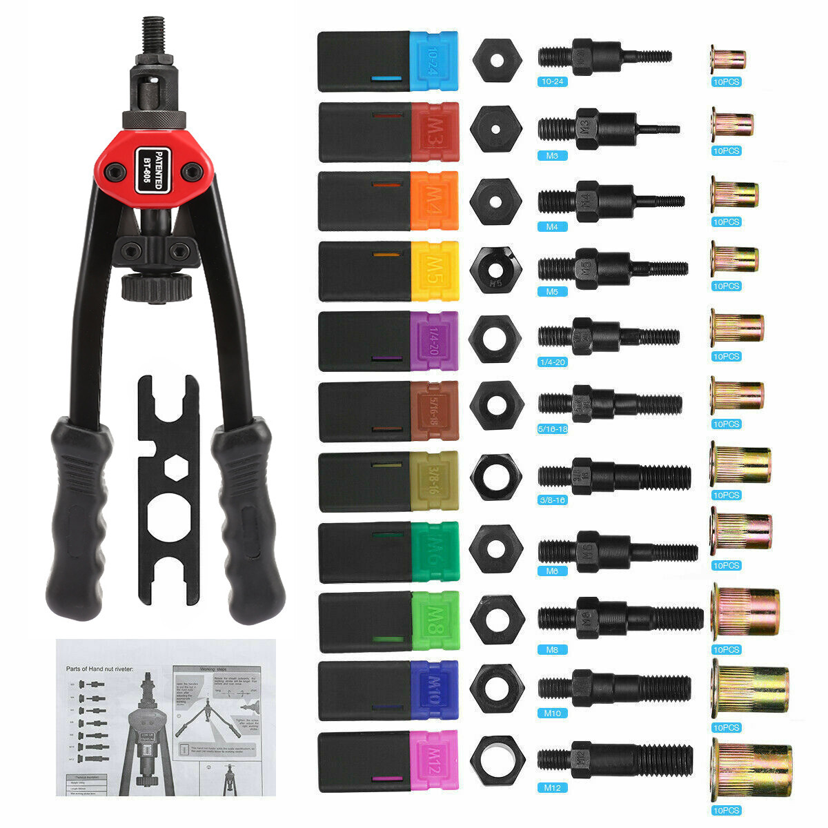 Hand Rivet Gun Threaded Insert Riveter Kit Pneumatic Tool Pop Nut Airplane Car