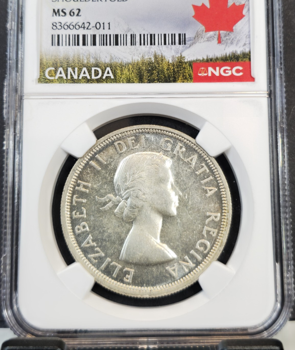 1953 CANADA SILVER 1 DOLLAR ELIZABETH II SHOULDER FOLD NGC MS 62 BEAUTIFUL COIN