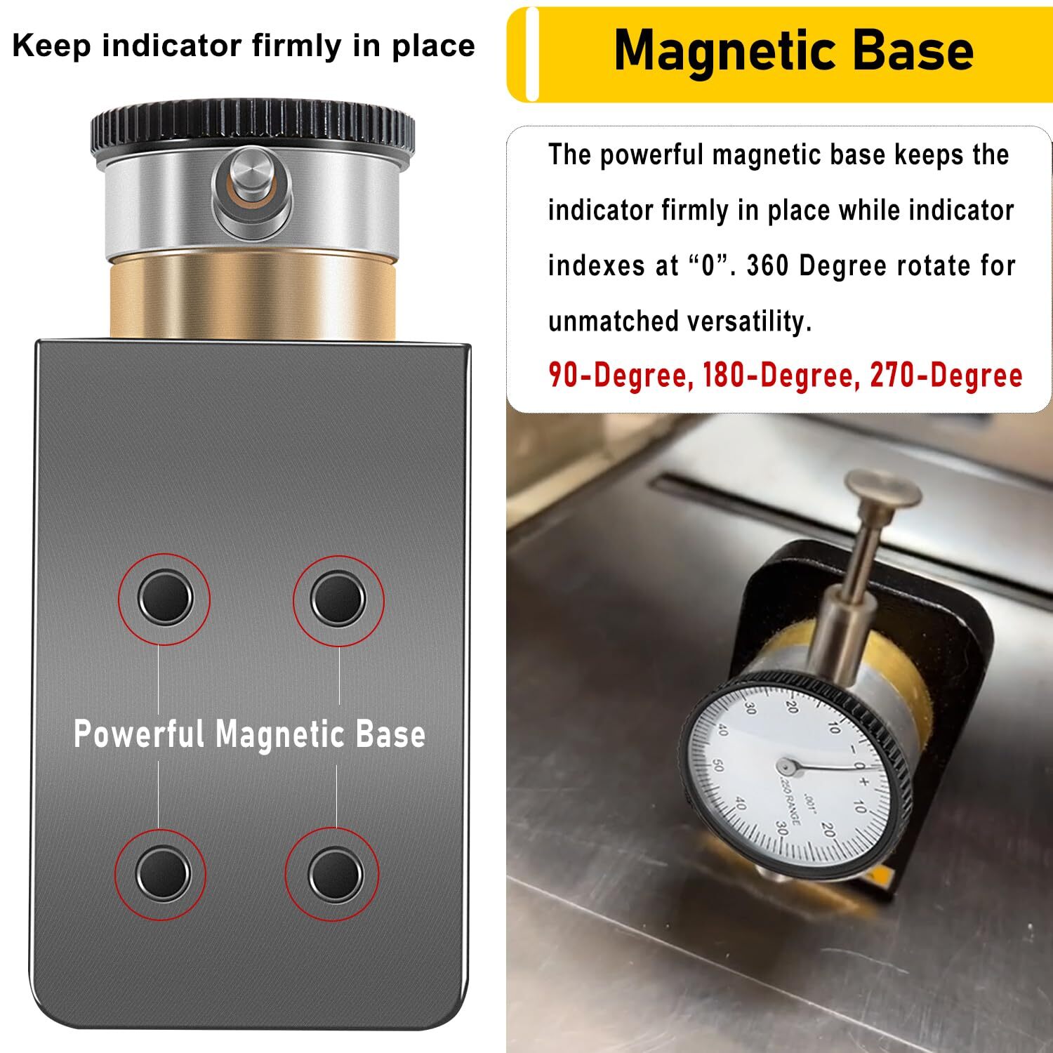 W1218A Dial Indicator Rotates 360˚ Durable Powerful Magnetic Base for Planers