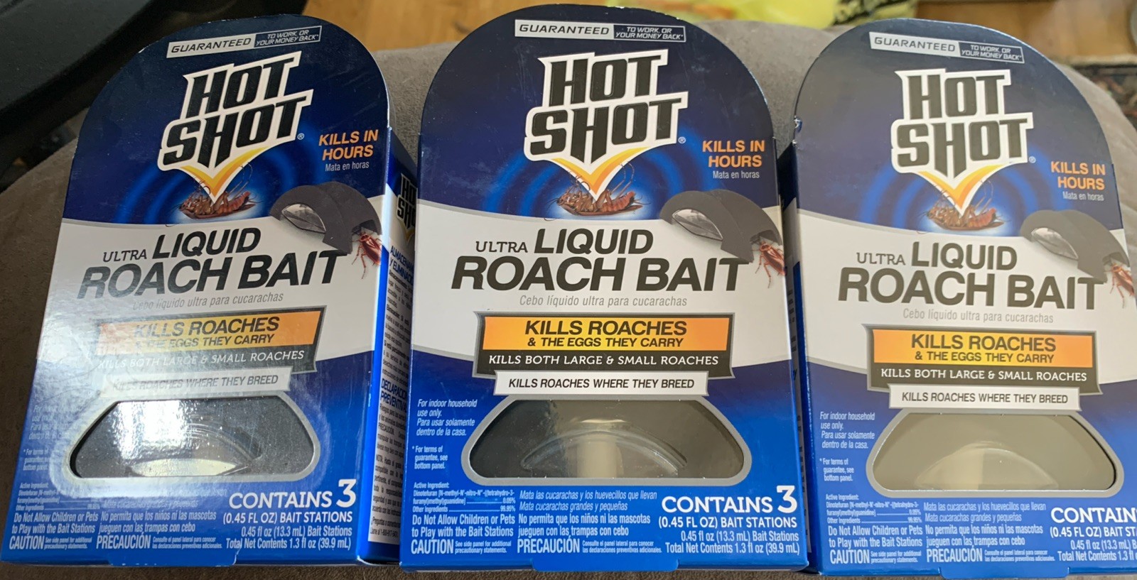 Lot of 3 (3 Packs) HOT SHOT ULTRA LIQUID ROACH BAIT   9 Total Bait Stations