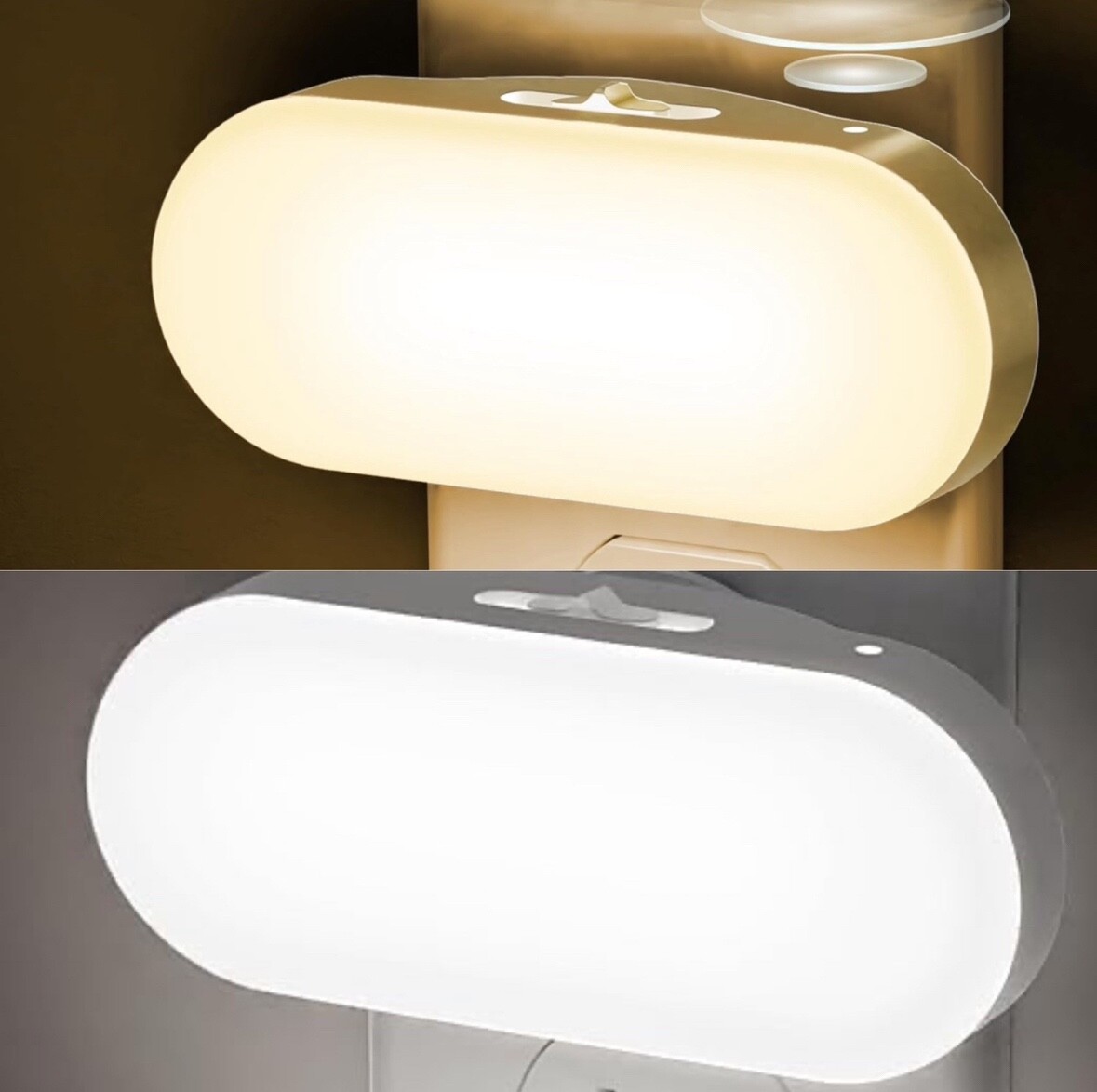 2 Pack 1 white y 1 yellow Led Night Light with Dusk to Dawn Sensor.