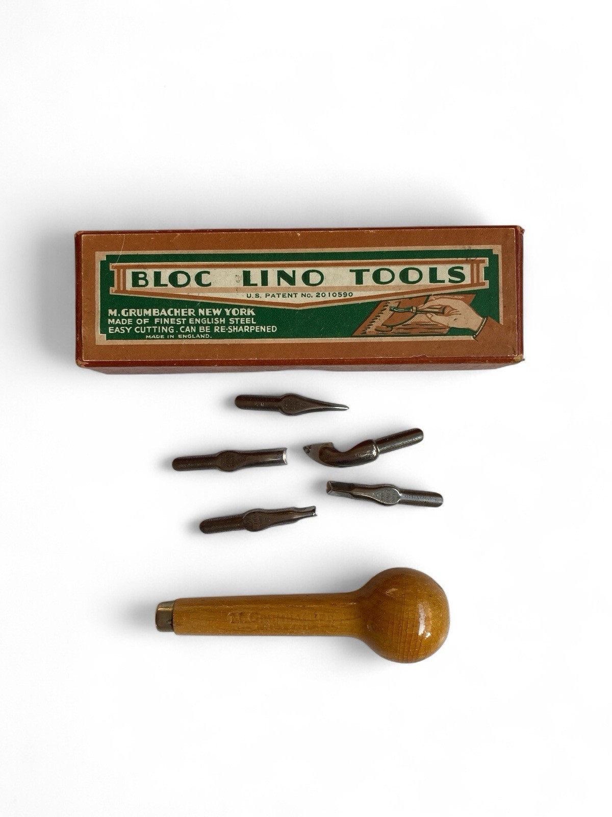 Linoleum Cutting Tool Grumbacher 903 Bloc Lino Tools 5 Blades and Handle & Box