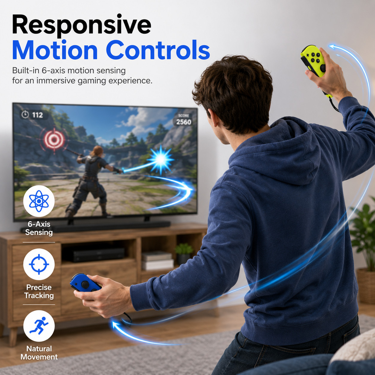 Wireless Joy Con Controllers Compatible with Nintendo Switch Blue & Neon Yellow