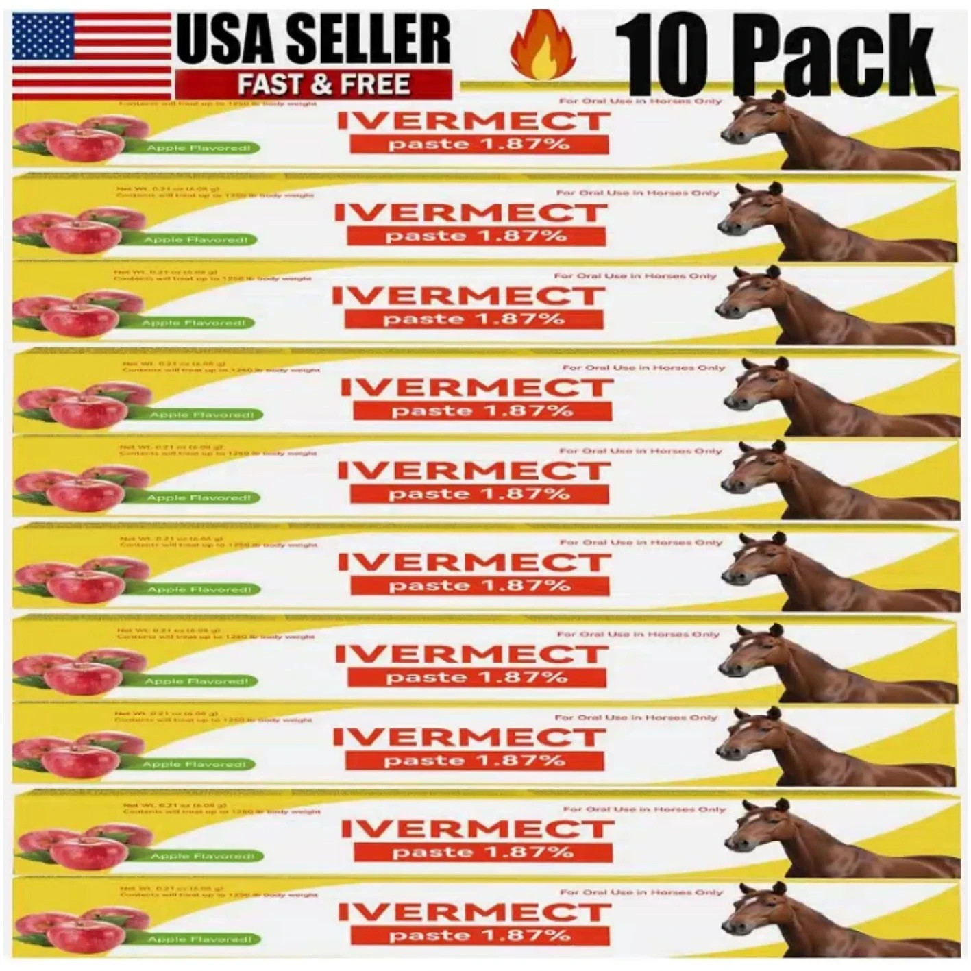 10 Pack Horse Dewormer Paste Apple Flavor EXP1/2028