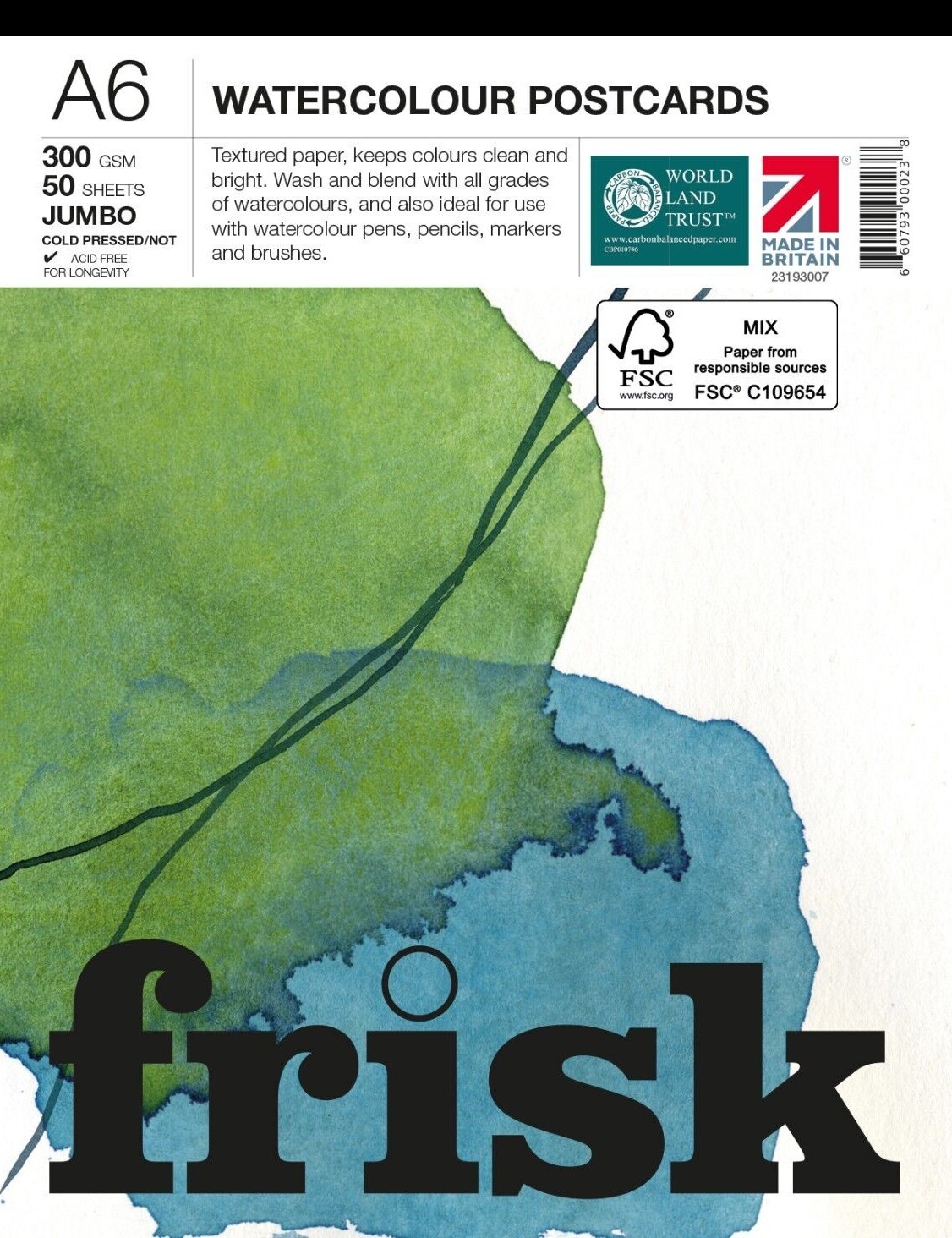 Frisk Watercolour Paper Postcard Pad - A6 Cold Pressed 300gsm - JUMBO 50 sheets