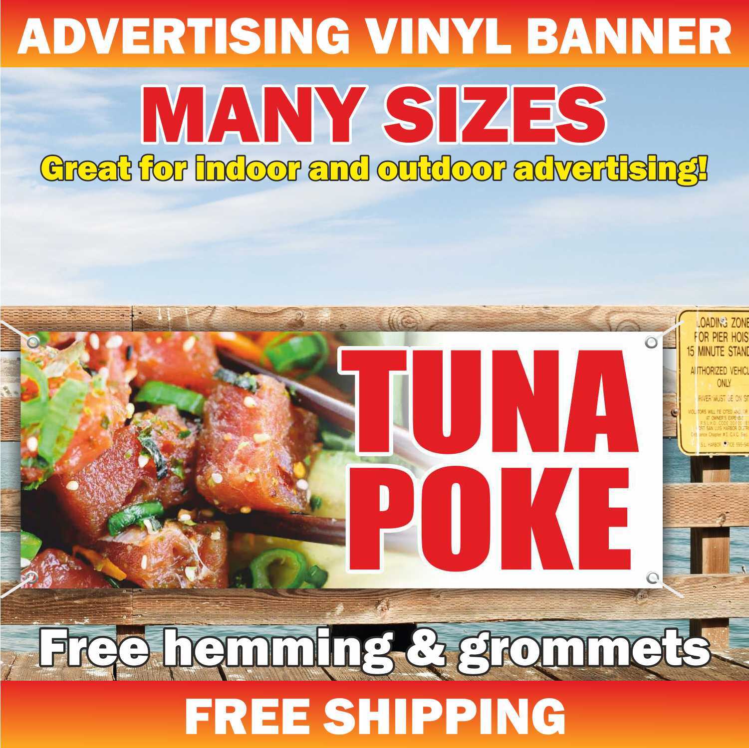 TUNA POKE Advertising Banner Vinyl Mesh Sign fish seafood delicacy salad food