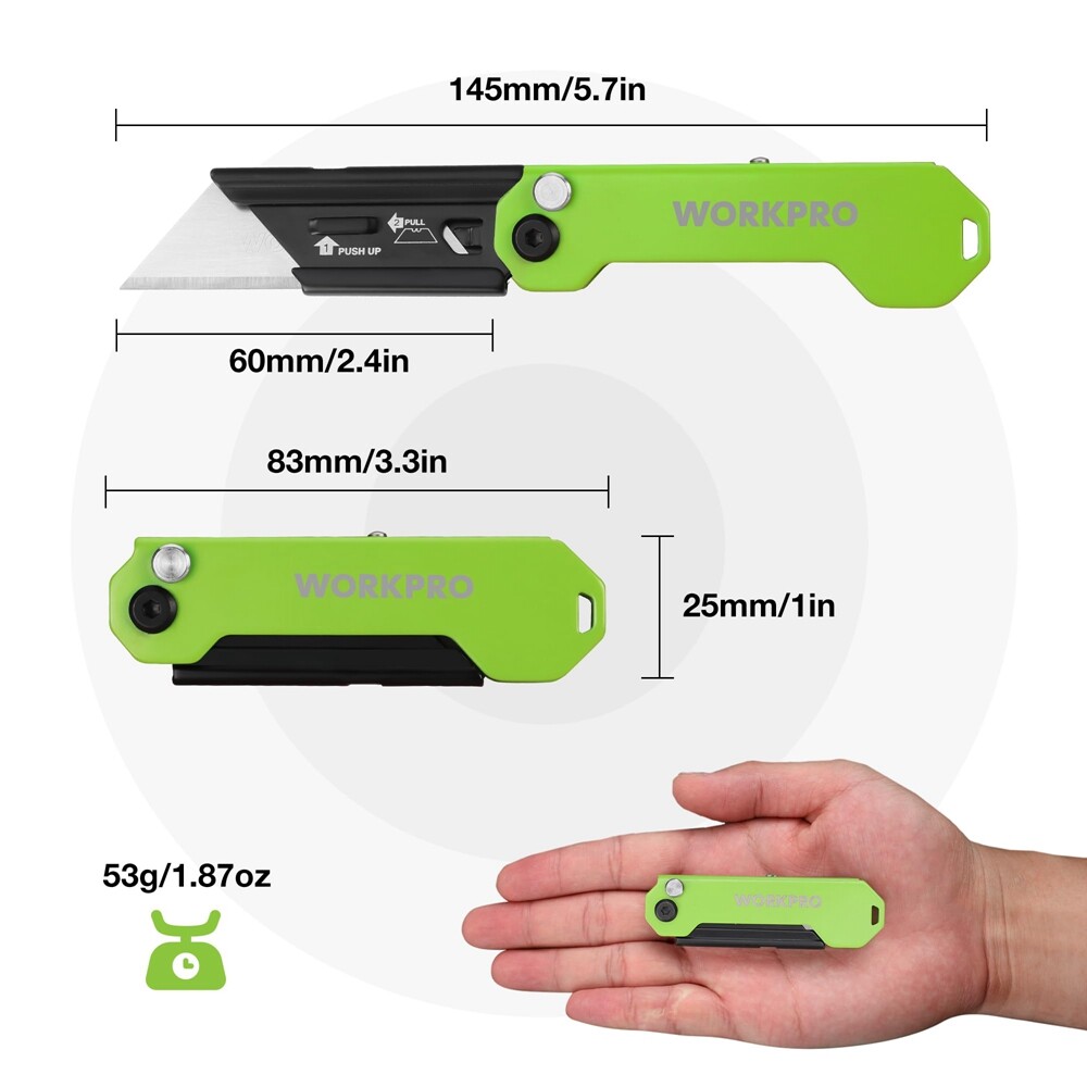 WORKPRO EDC Folding Utility Knife Mini Box Cutter with Quick Open Axis Lock USA