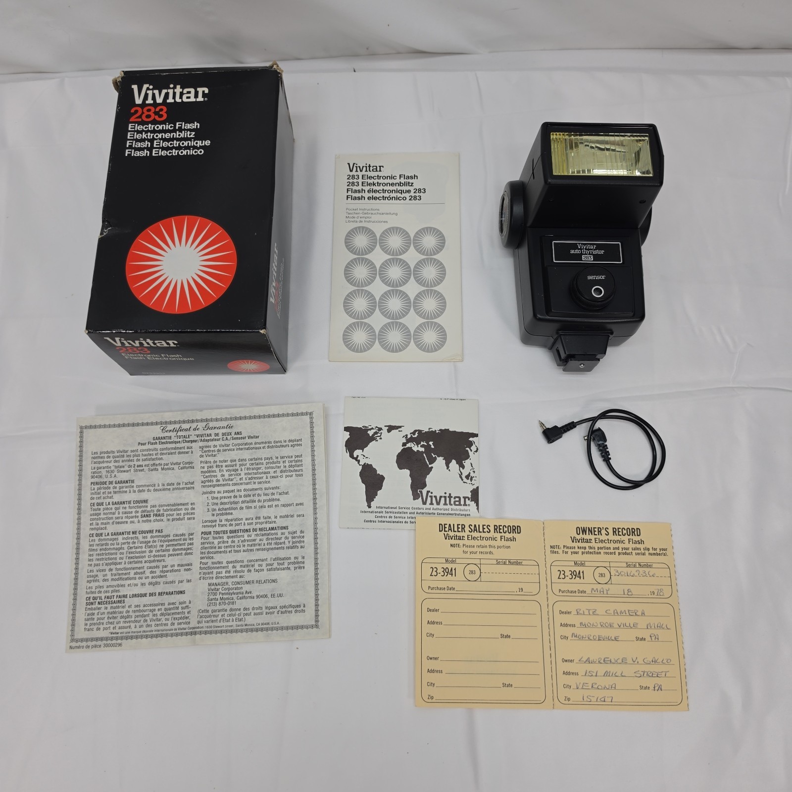 Vtg VIVITAR 283 Electronic Flash Auto Thyristor W/Box/Instruction Book Untested