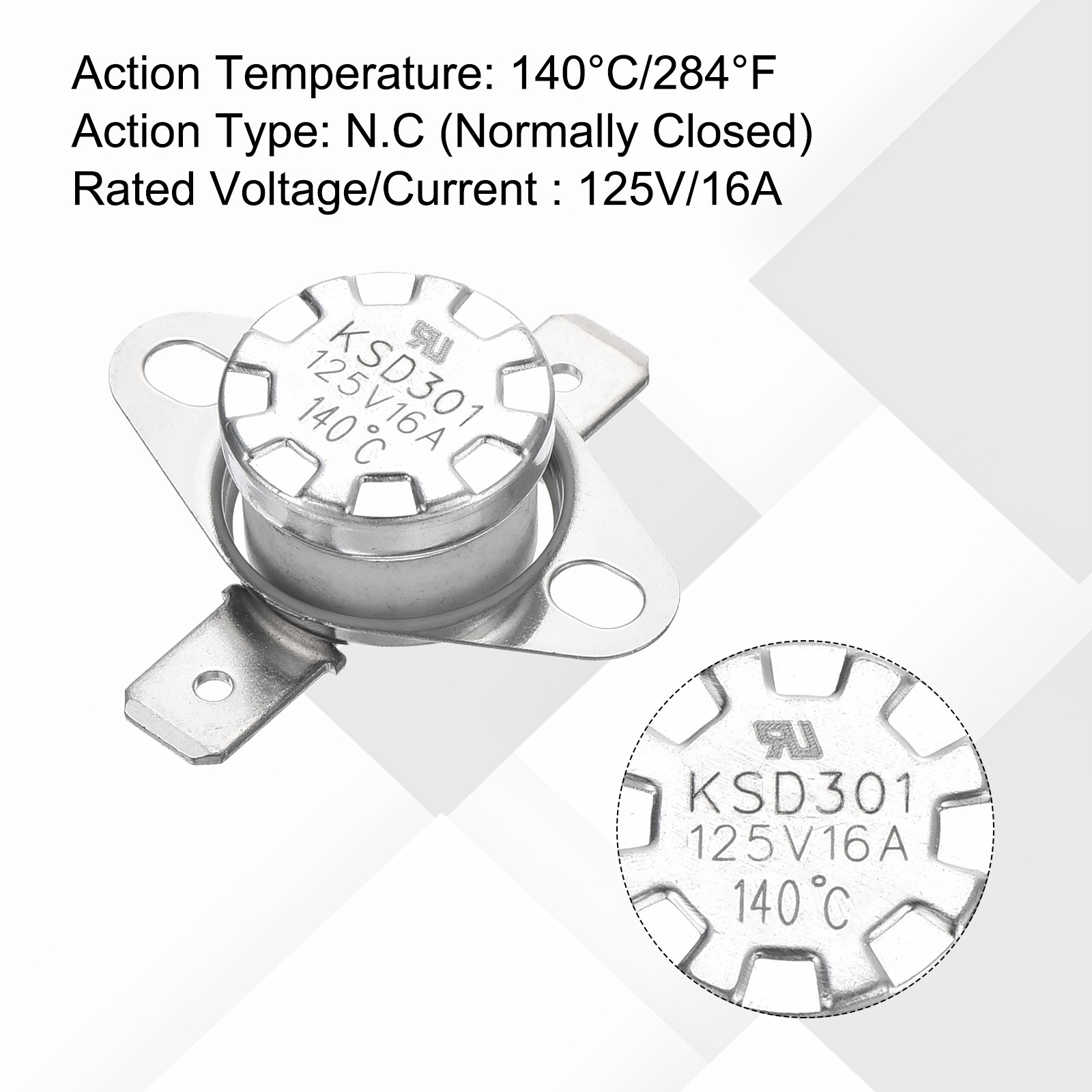 2pcs KSD301 Thermostat 140°C 16A NC Adjust Snap Disc Temperature Switch,Ceramic