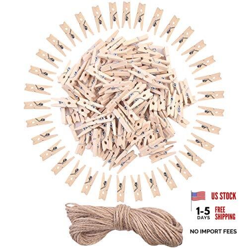 120 Pcs Mini Wood Clothespins,1 Inch Small Craft Wooden Clips with Jute Twine