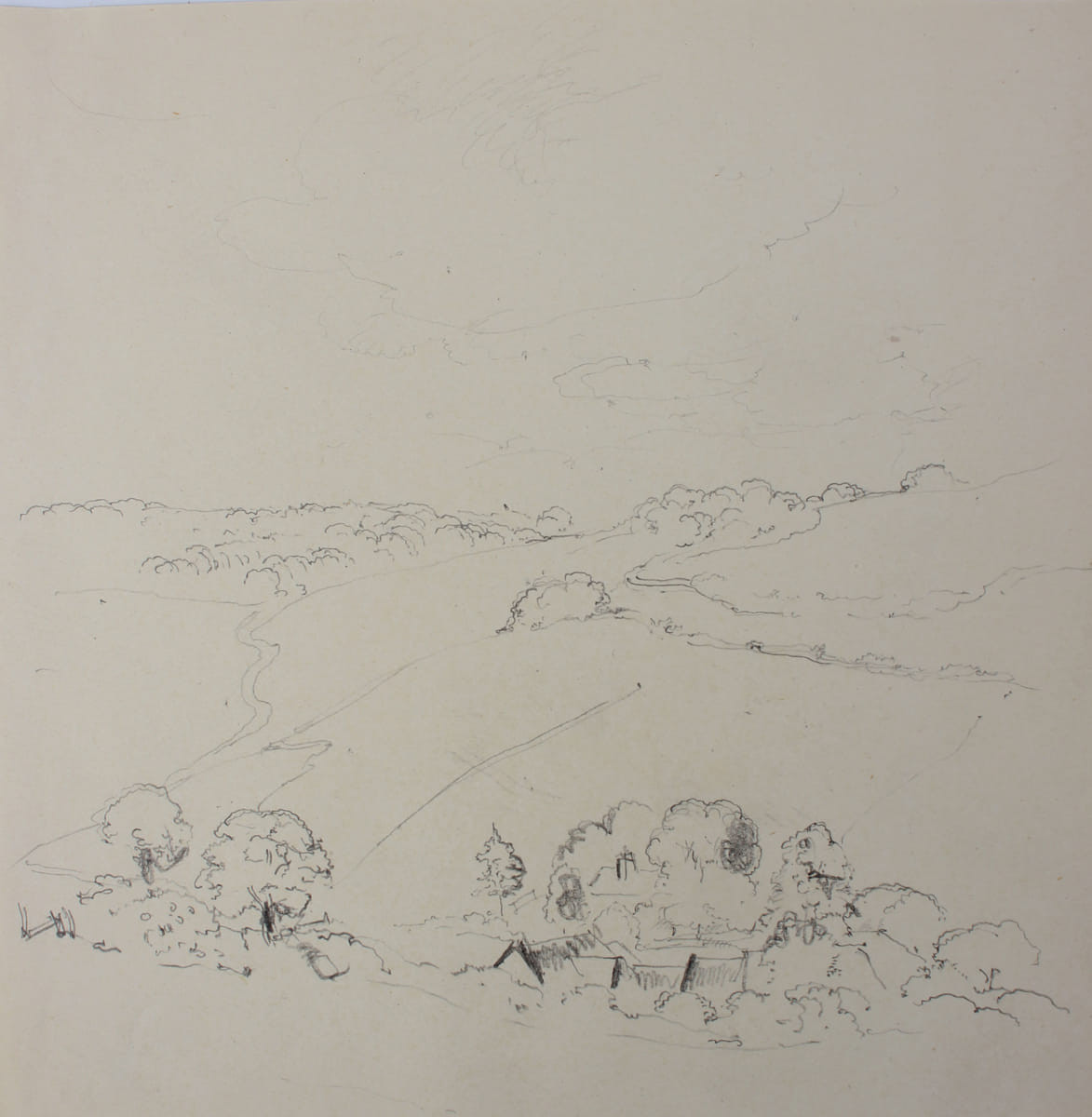 Landscape Pencil Drawing Study 19th Century