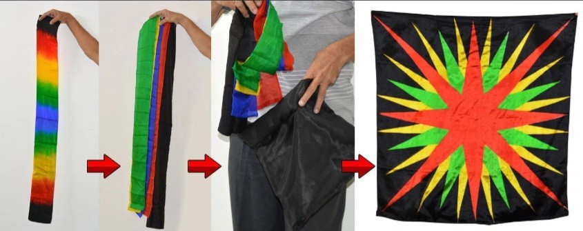 Vintage Magic Trick SPLIT MULTICOLOR STREAMERS TO FOULARD Magic Prop