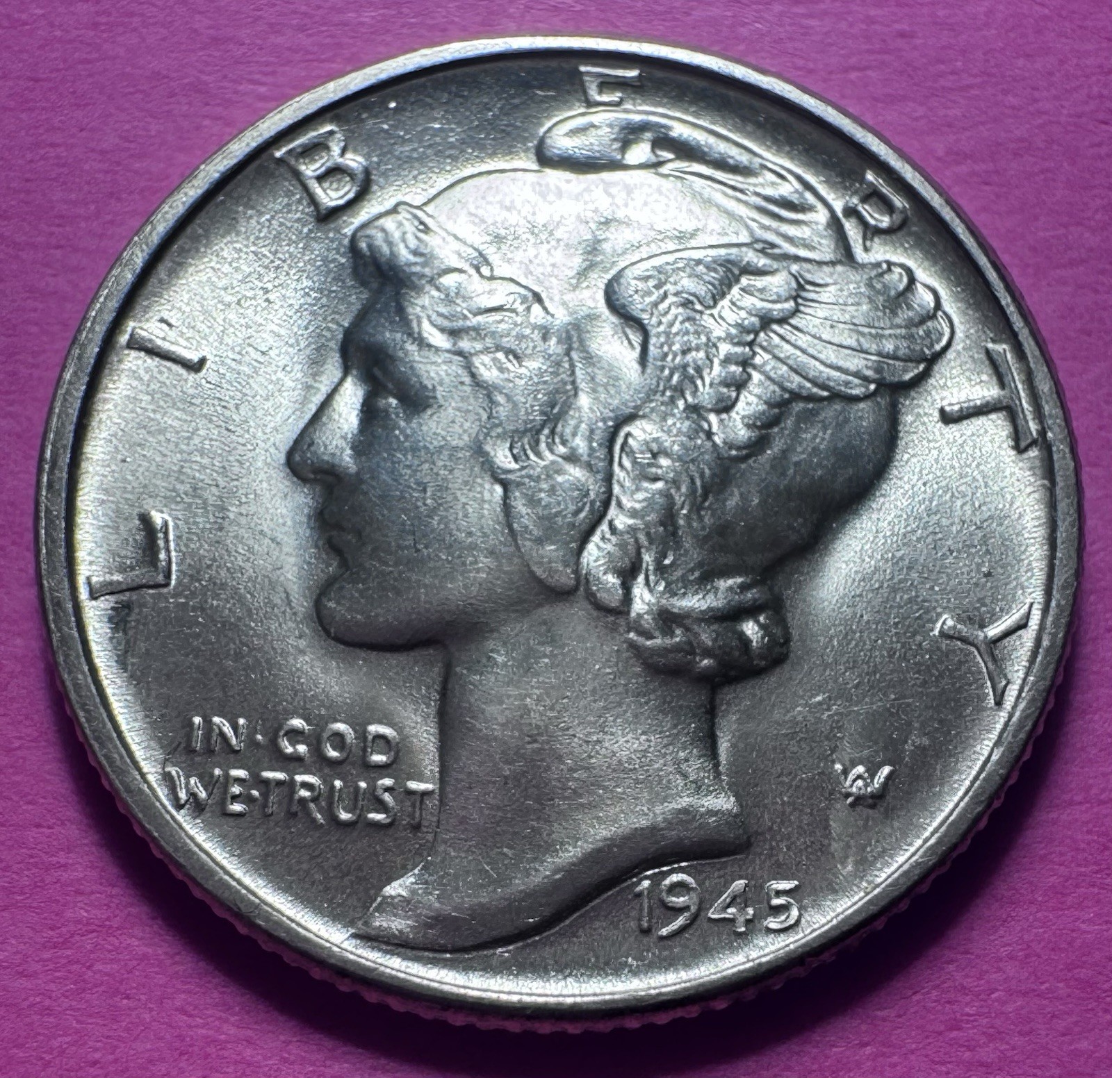 1945 mercury silver dime No Mint Mark Minted In Philadelphia Uncirculated
