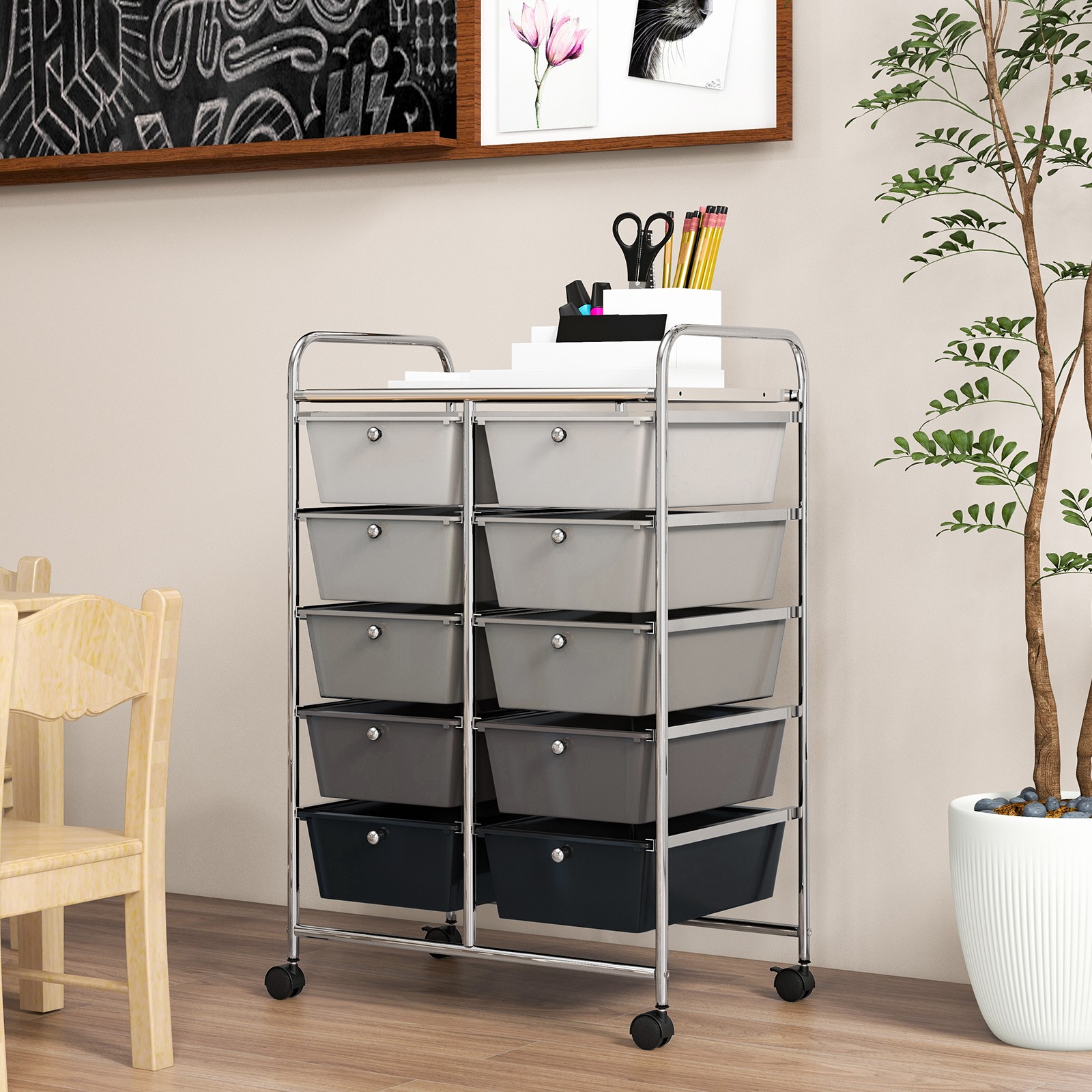 10-Drawer Storage Cart Utility Rolling Trolley Kitchen Organizer Black Gradient