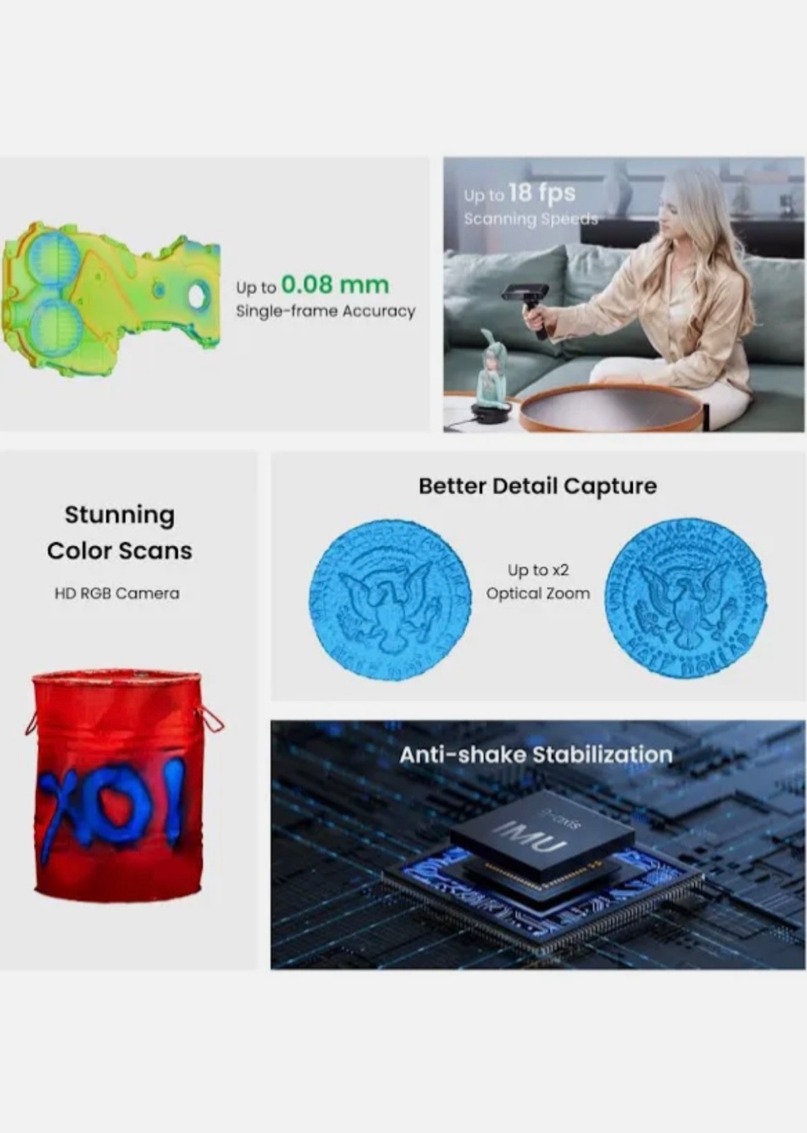 Revopoint POP 3 3D Scanner For 3D Printer 0.05mm Resolution 18FPS Scan Speed
