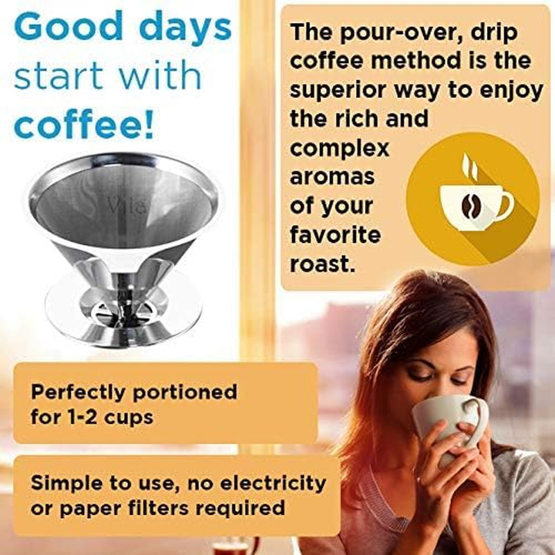 Coffee Filter, Fine Mesh Coffee Maker, Stainless Steel Pour over Coffee Dripper,