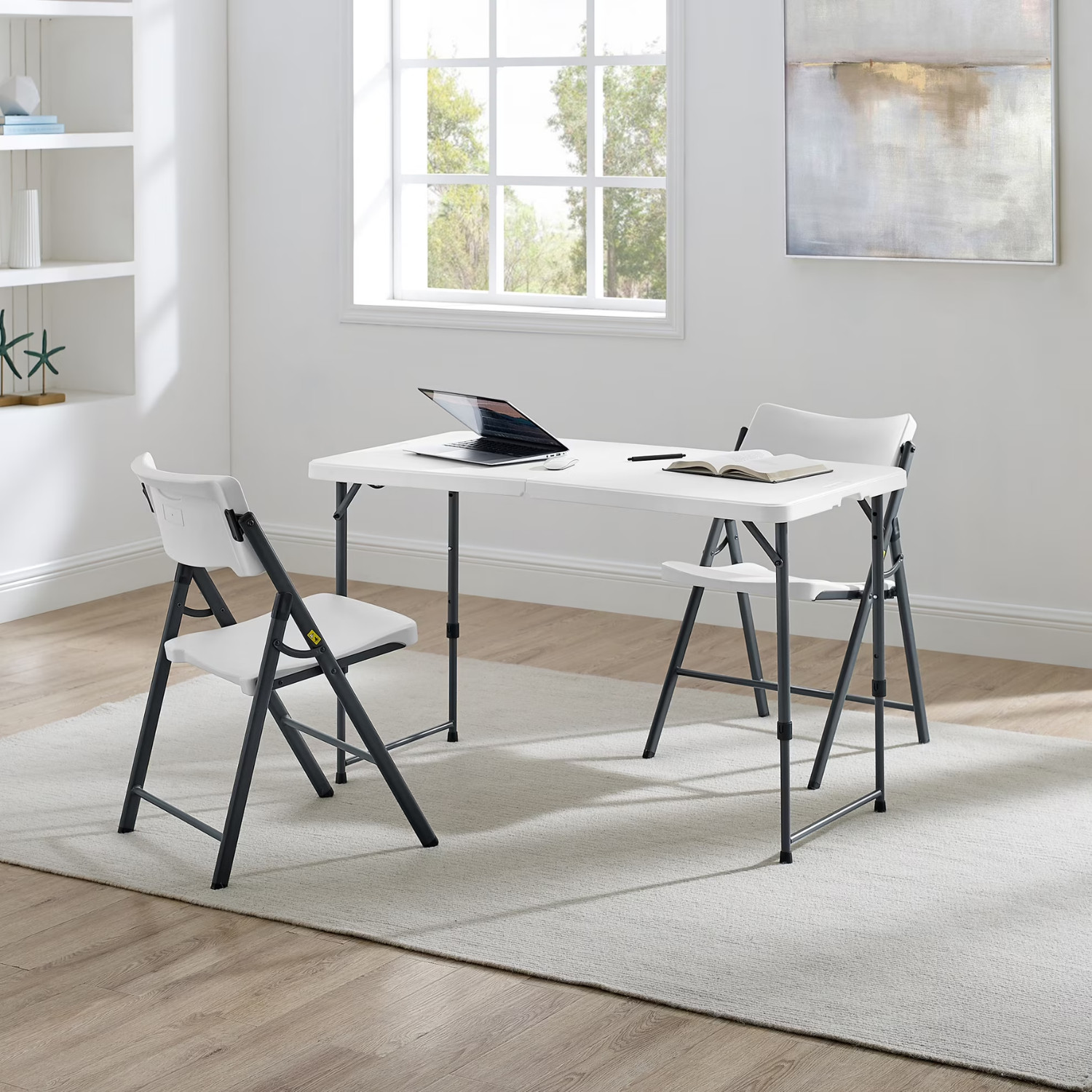 Mainstays 4FT Folding Table Adjustable Height Indoor Outdoor Carry Handle White