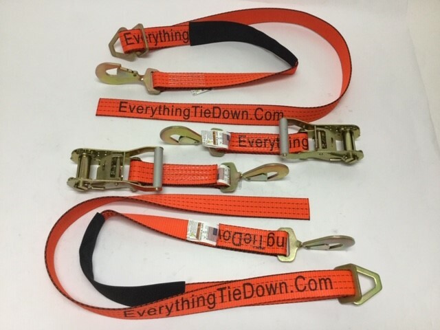 2 Race Car Trailer Tie Down Hauler Ratchet Straps Wrecker Hot Rod Muscle 2" X 8'