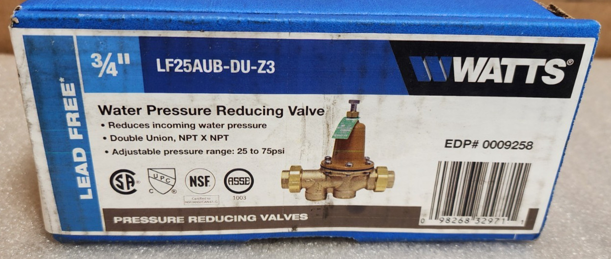 Watts LF25AUB-DU-Z3 3/4" Pressure Reducing Valve Double Union Threaded 25/75 PSI