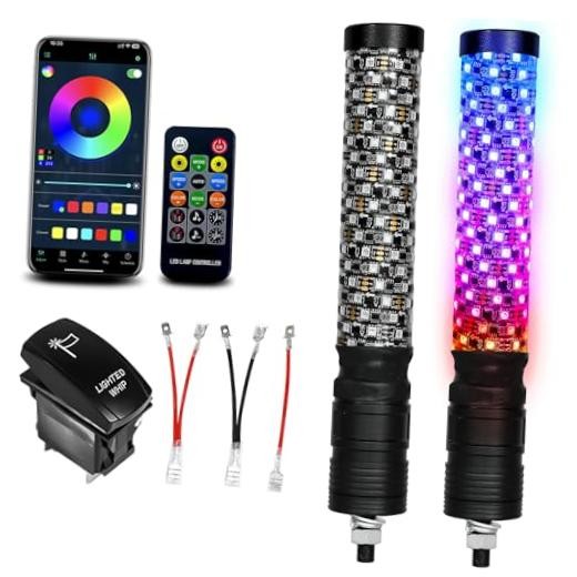 2 Pack Fat Whip Lights, LED Whip Lights with App & Remote Control, Spiral 1FT
