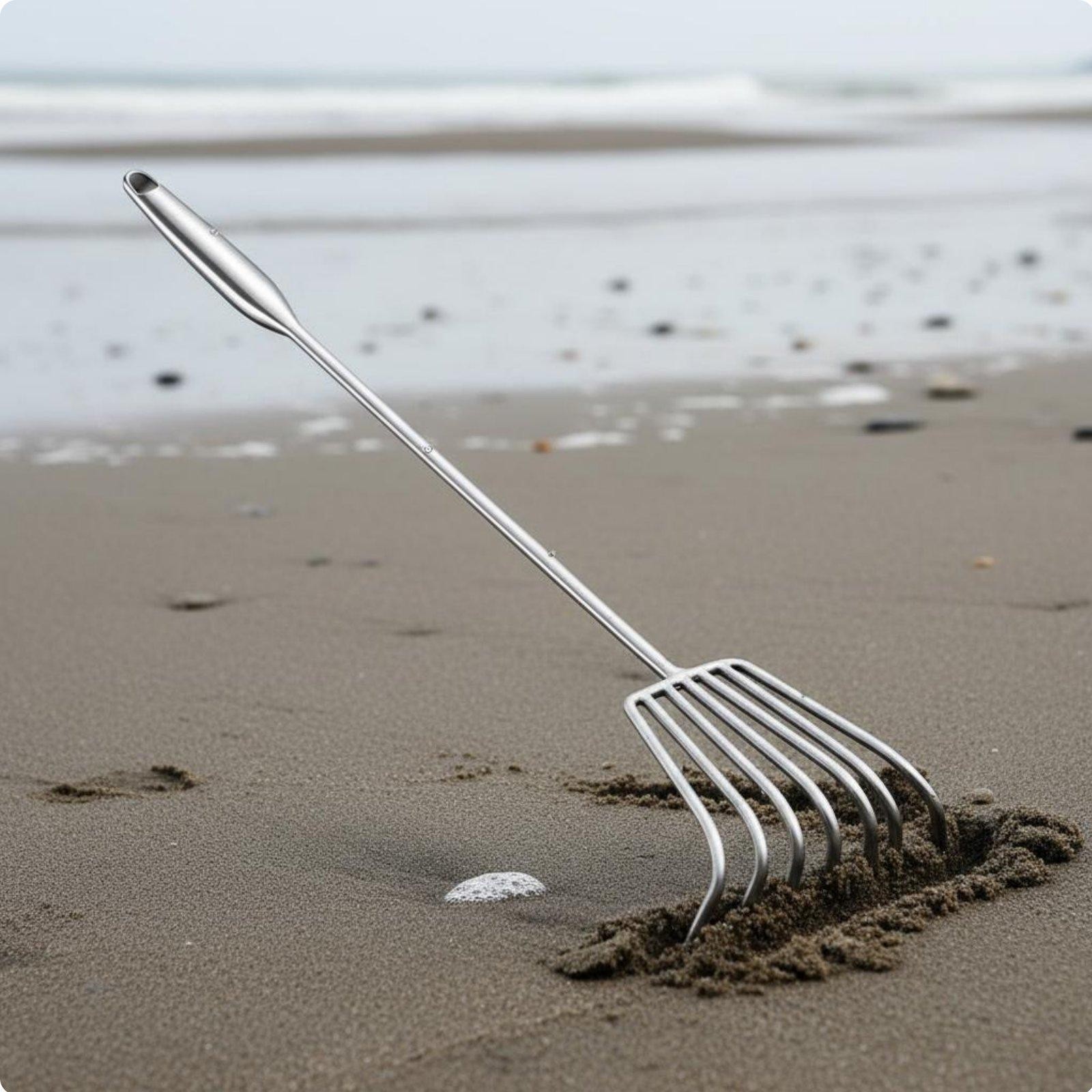 Long Handle Stainless Steel Rake Rust Resistant Heavy Duty Clamming Rake Garden