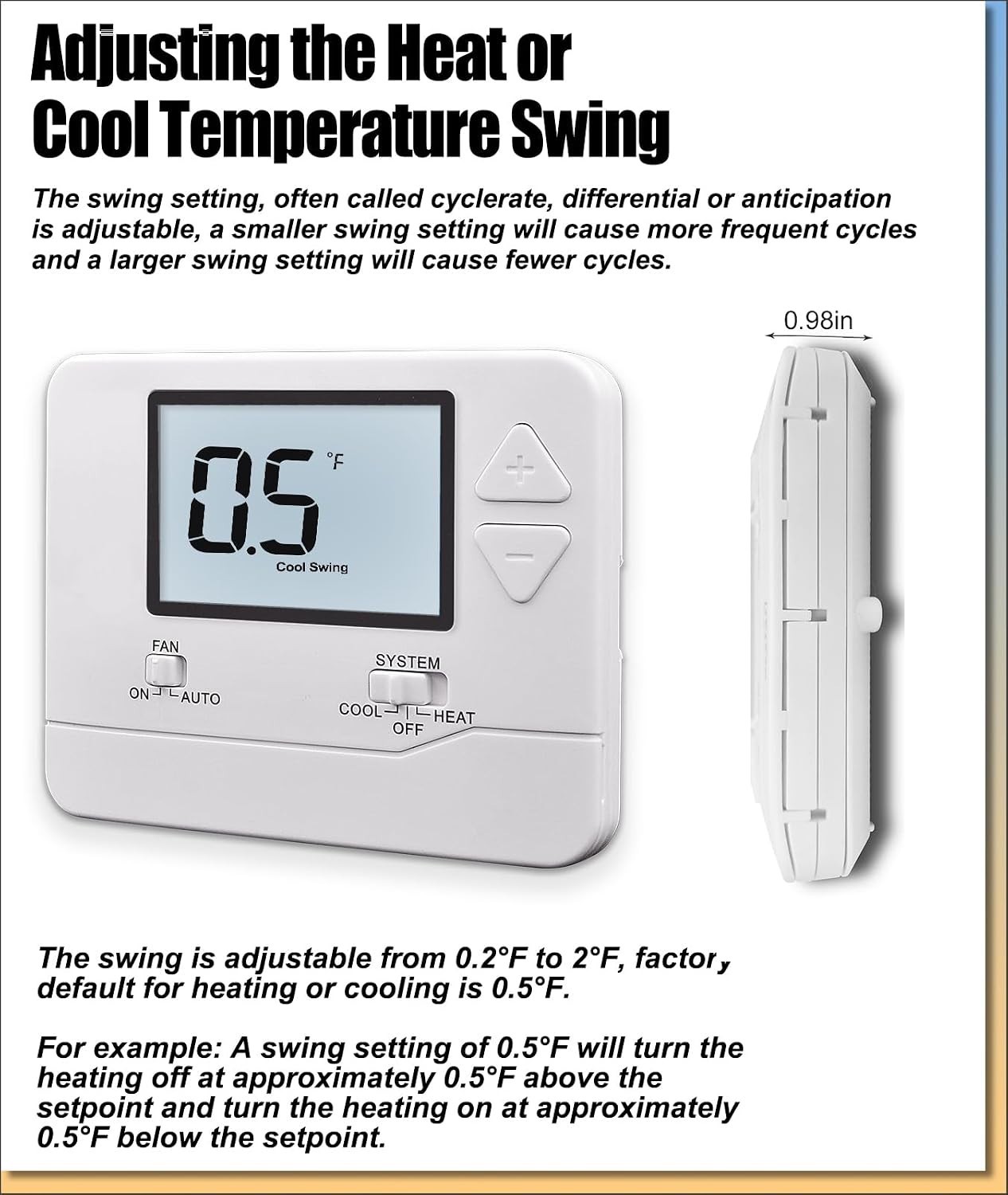 1H/1C Manual Thermostat with Backlit Display—Energy Efficient Control