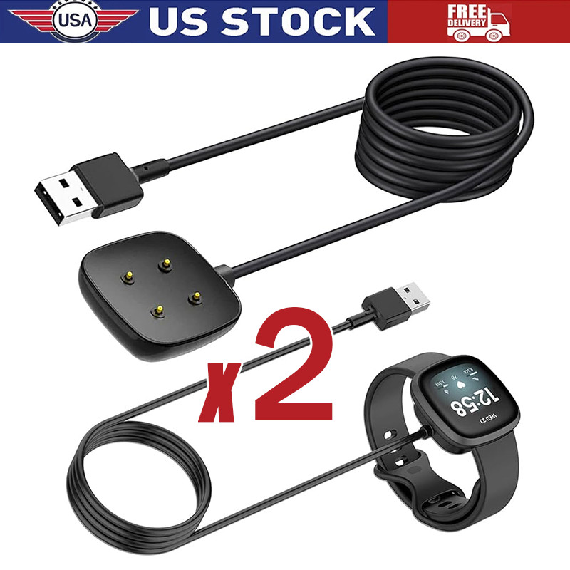 2pcs Wireless Charger Fitbit Sense Versa 3 4 Watch USB Fast Charging Dock Cable