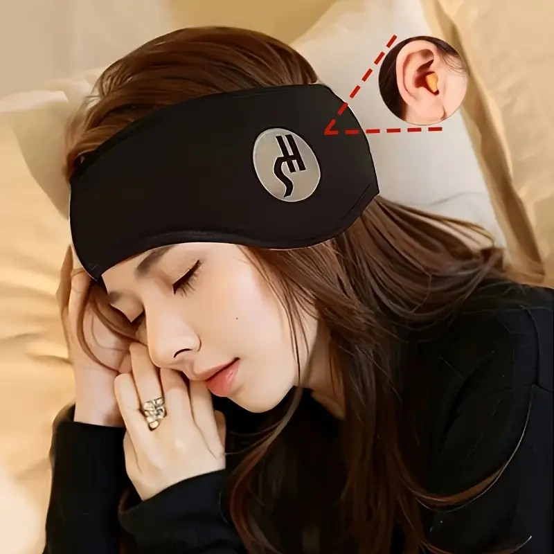 Noise Cancelling Sleep Mask Ear Covers Polyester Soft Adjustable Black