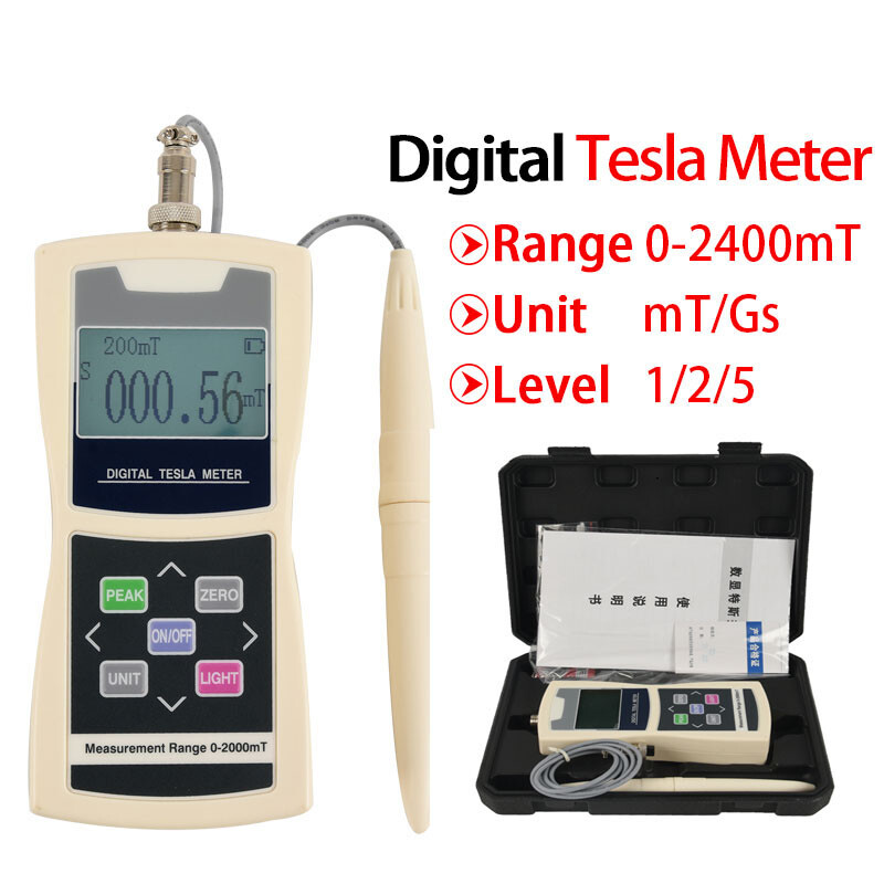 Digital Tesla Meter Gaussmeter Magnetic Field Flux Tester with Accuracy 2%