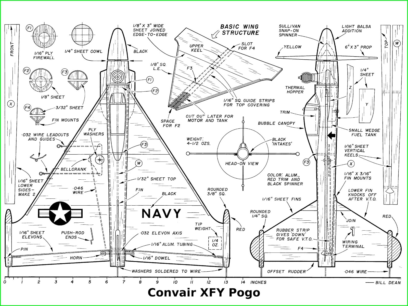 Model Airplane Plans (UC): Convair XFY Pogo 13¼" Wingspan VTO Delta for ½A Eng.