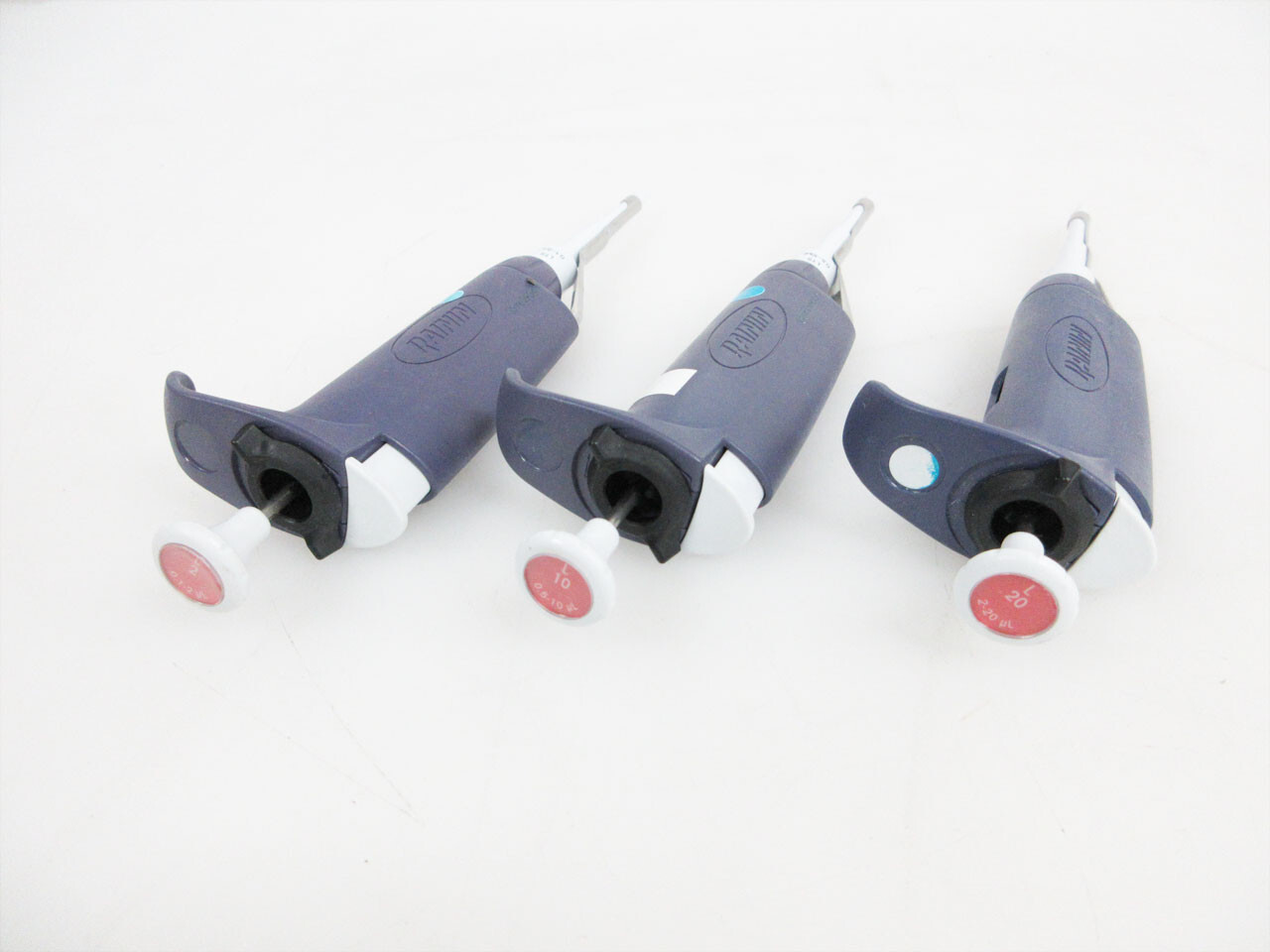 LOT OF THREE RAININ L-2 L-10 L-20 PIPET-LITE SINGLE CHANNEL PIPETTE PIPET LTS