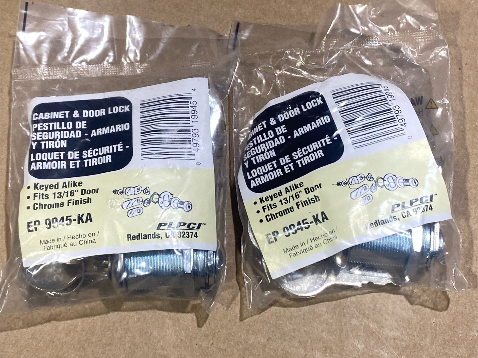 Qty.2, Prime Line EP 9945-KA Cabinet & Door Lock Chrome New