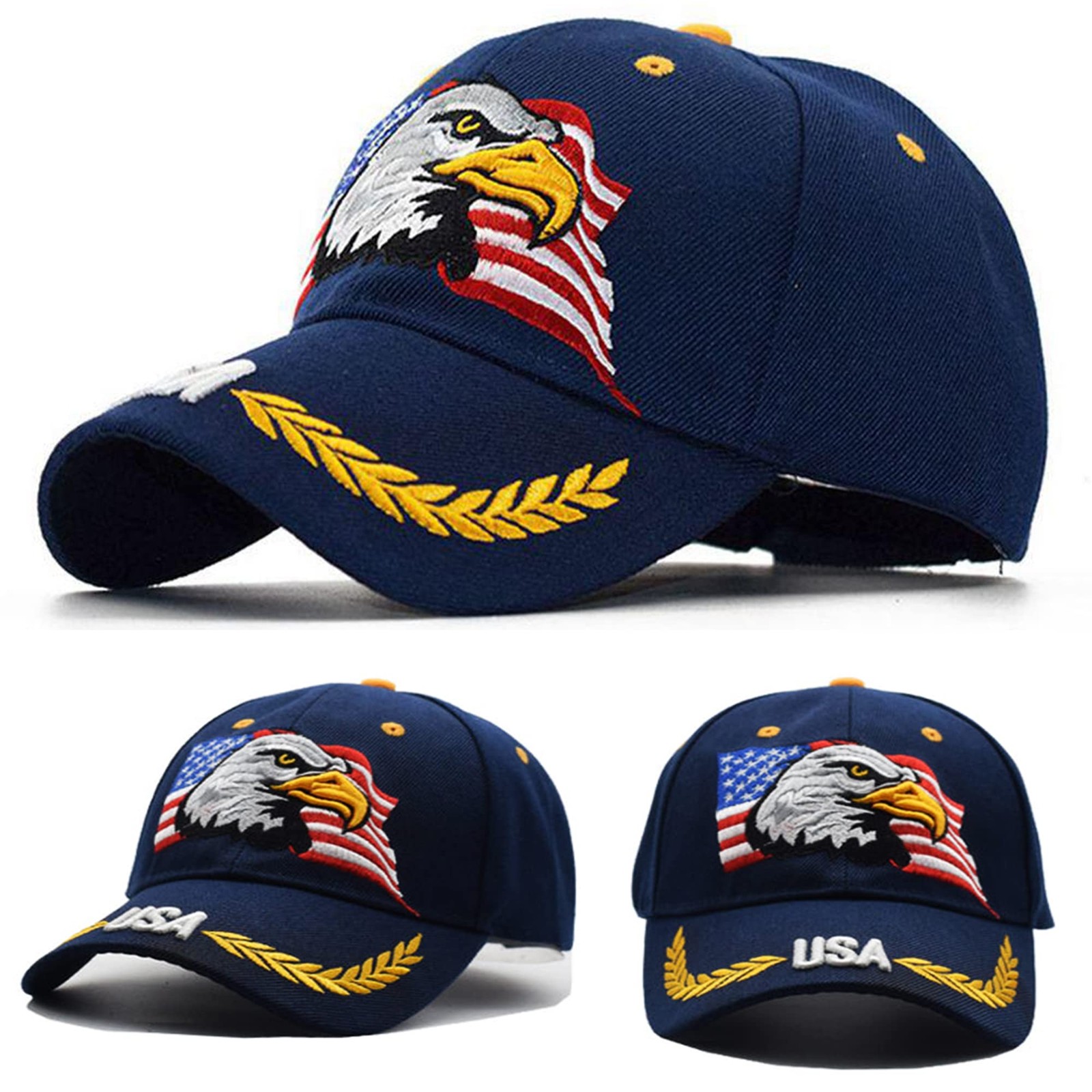 IZUS USA-Flag Eagles-Hat American Baseball-Cap Embroidered One Size, Navy