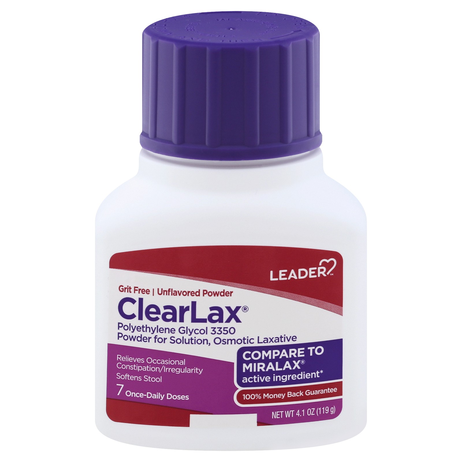 Leader Clearlax Polyethylene Glycol Powder Osmotic Laxative Relief 4.1 Ounce