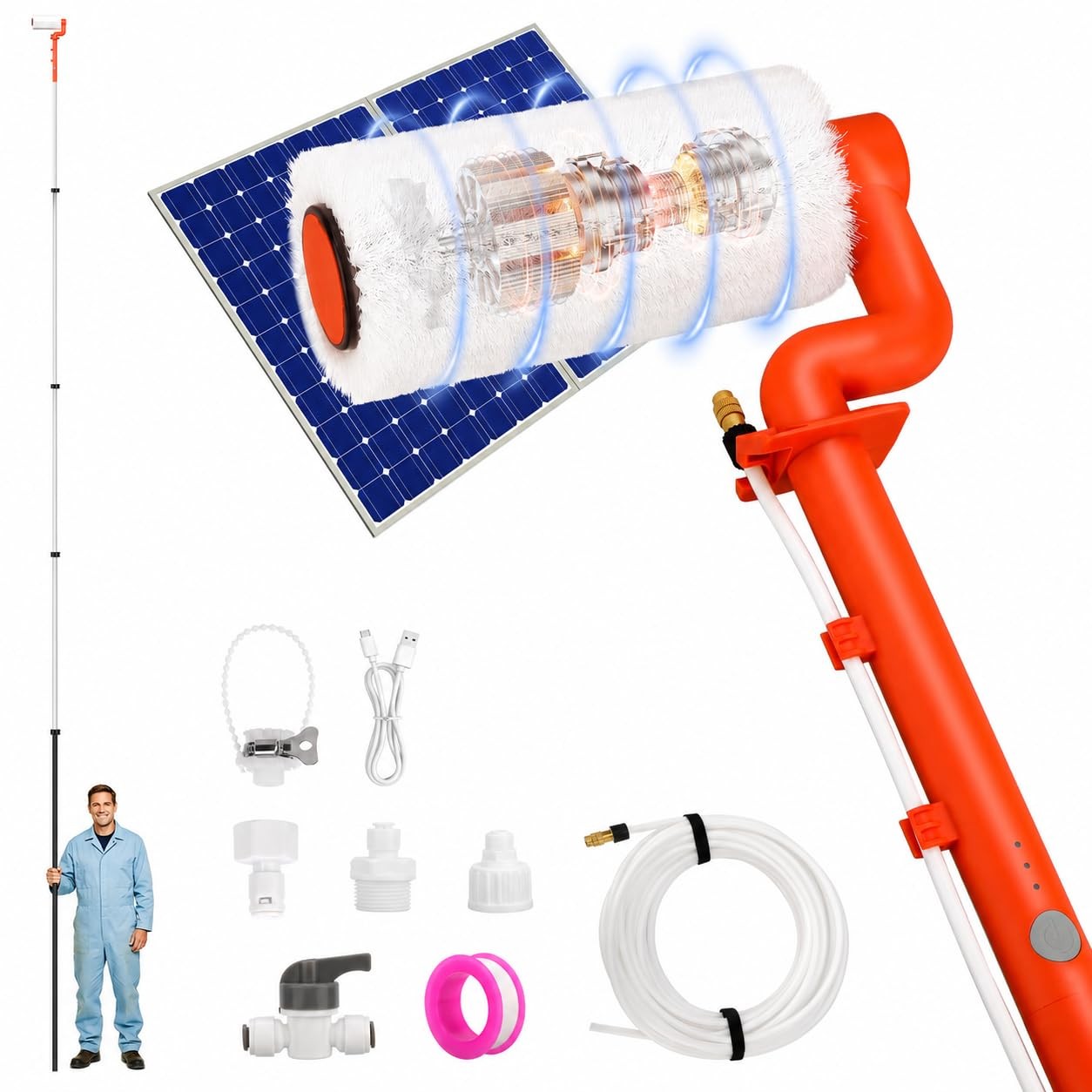 Solar Cleaning Kit 20FT Pole Brush 2 Speeds