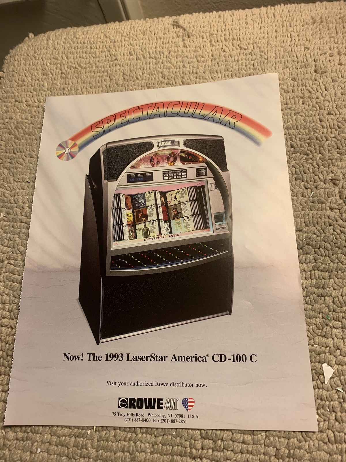 original 1992 VINTAGE  ROWE JUKEBOX phonograph Laserstar CD 100 C  FLYER