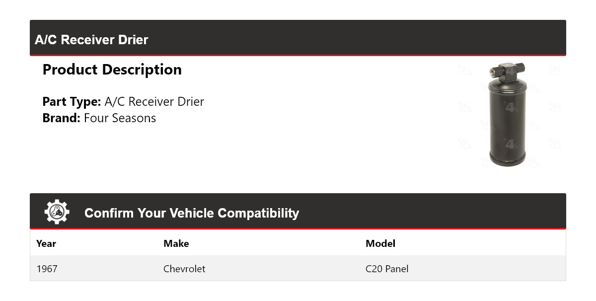 For 1967 Chevrolet C20 Panel A/C Receiver Drier 4 Seasons