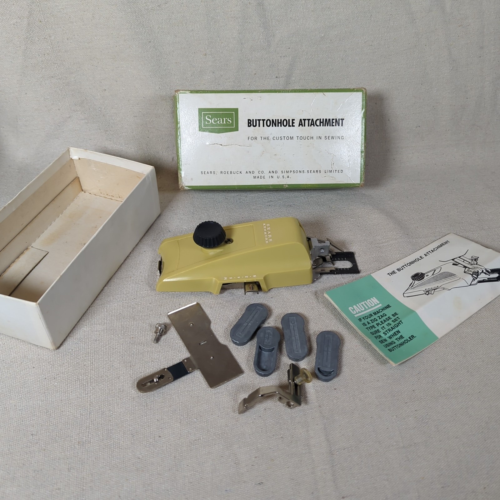 Vintage Sears Kenmore Buttonholer Attachment w/Templates Box Instructions M351