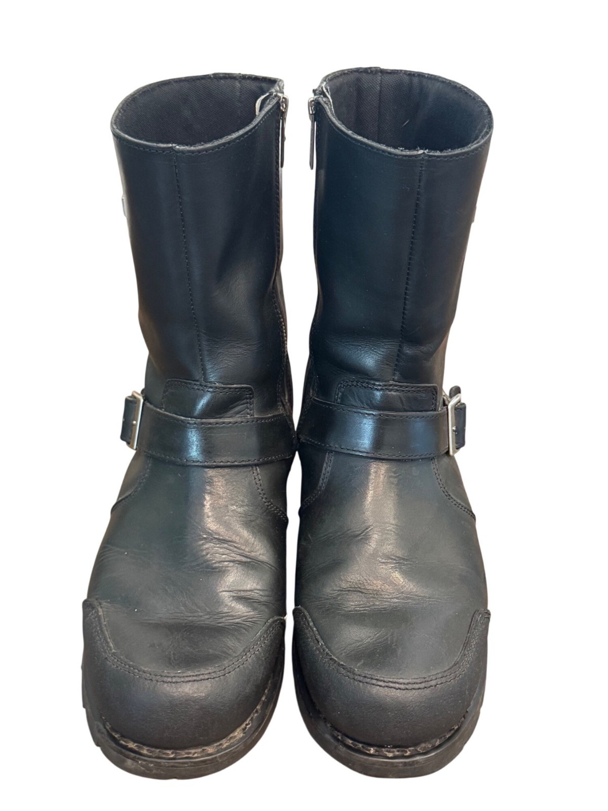 Harley-Davidson Mens Black Leather Moto Boots Size 13 Durable Buckle Accent
