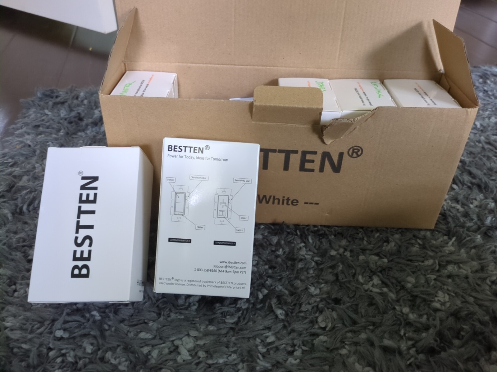 NIB 6 Pack BESTTEN White Dimmer Switch Lighting W/Wall Plate USP-LS02-6PK