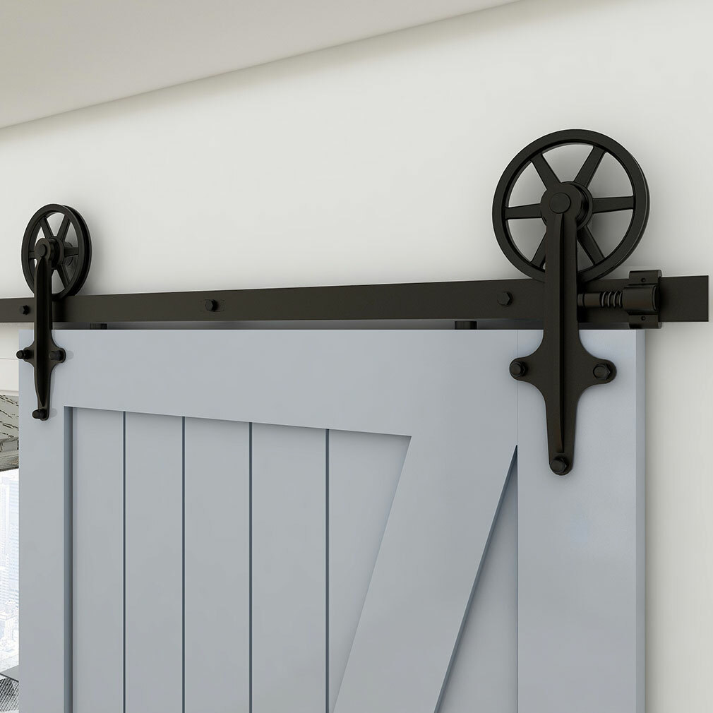 4~20FT Sliding Barn Door Hardware Track Kit for Single/Double Big Wheel Rustic