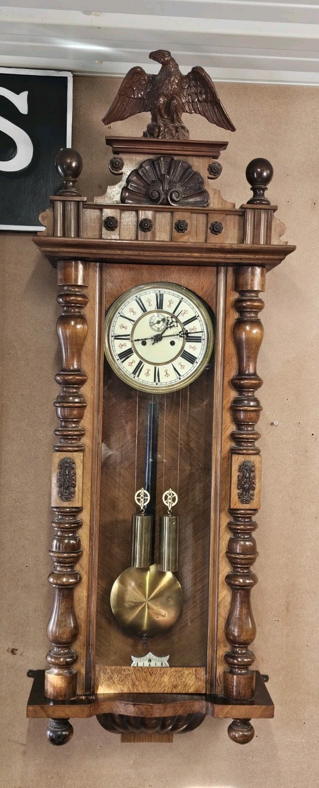 Large Walnut Twin Weight Vienna Wall Clock