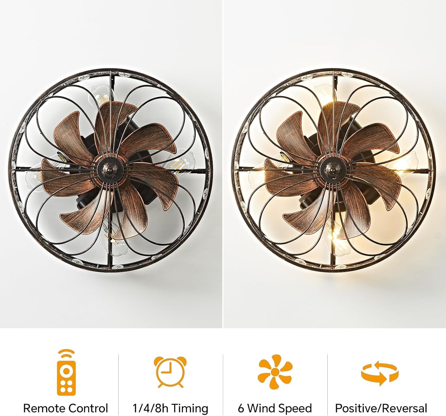 Caged Ceiling Fan with Light 18 Inch Small Low Profile Flush Mount Farmhouse Cry