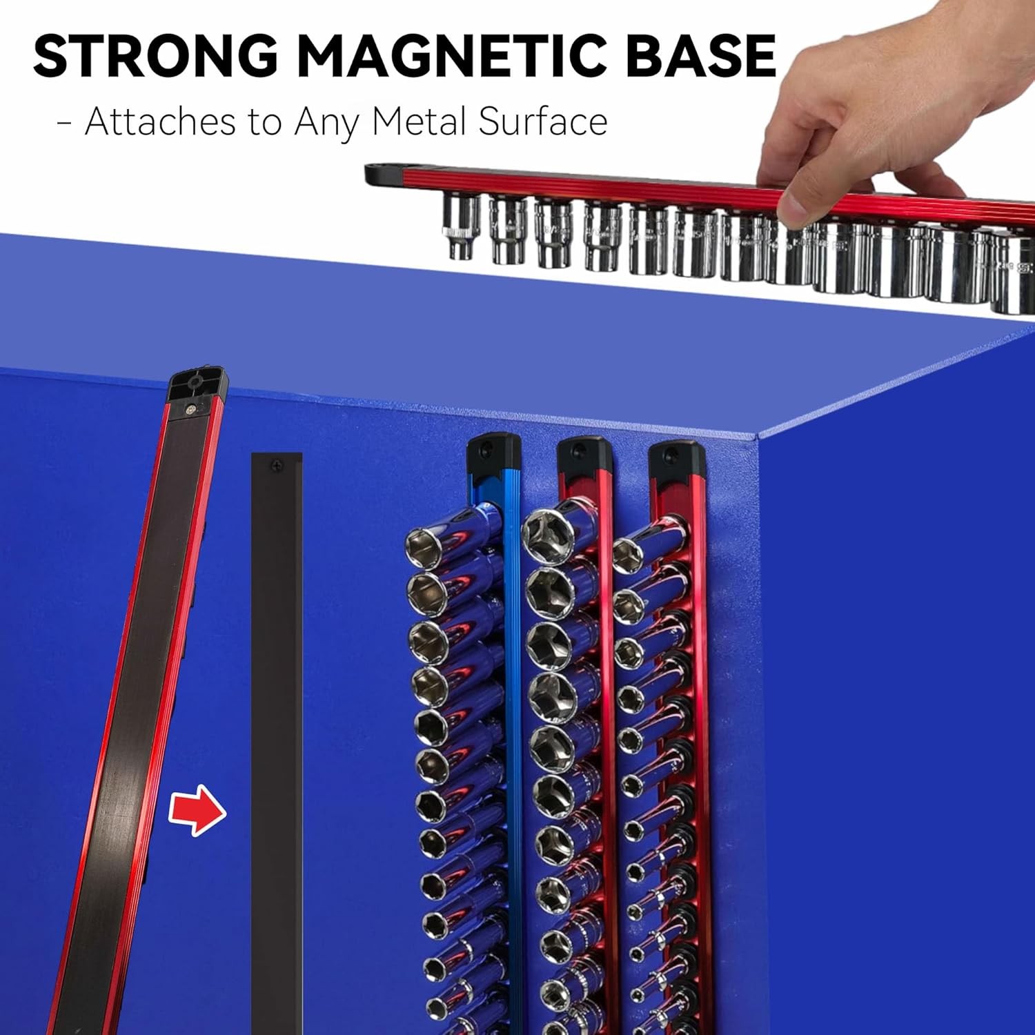 Magnetic Socket Holder Organizer Set - 9-Piece Detachable Trays for 1/4", 3/8",