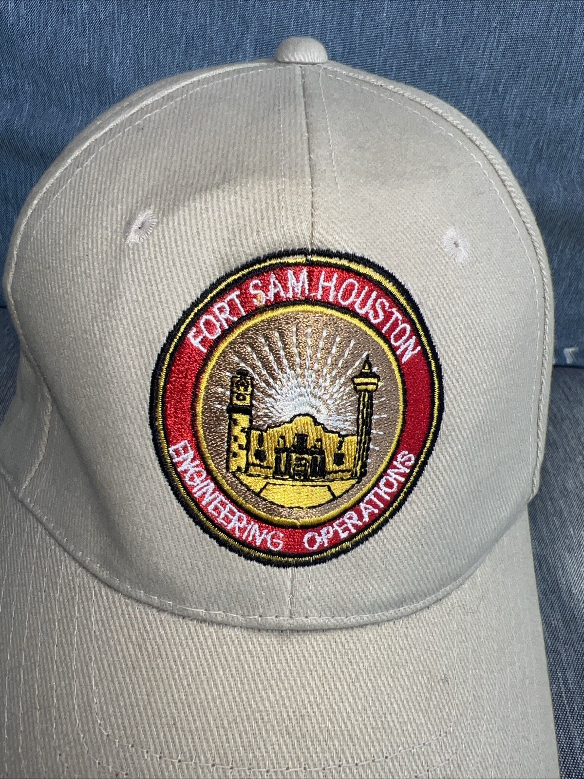 Fort Sam Houston Engineering Operations Patch on Tan Hat Cap Otto Brand EUC