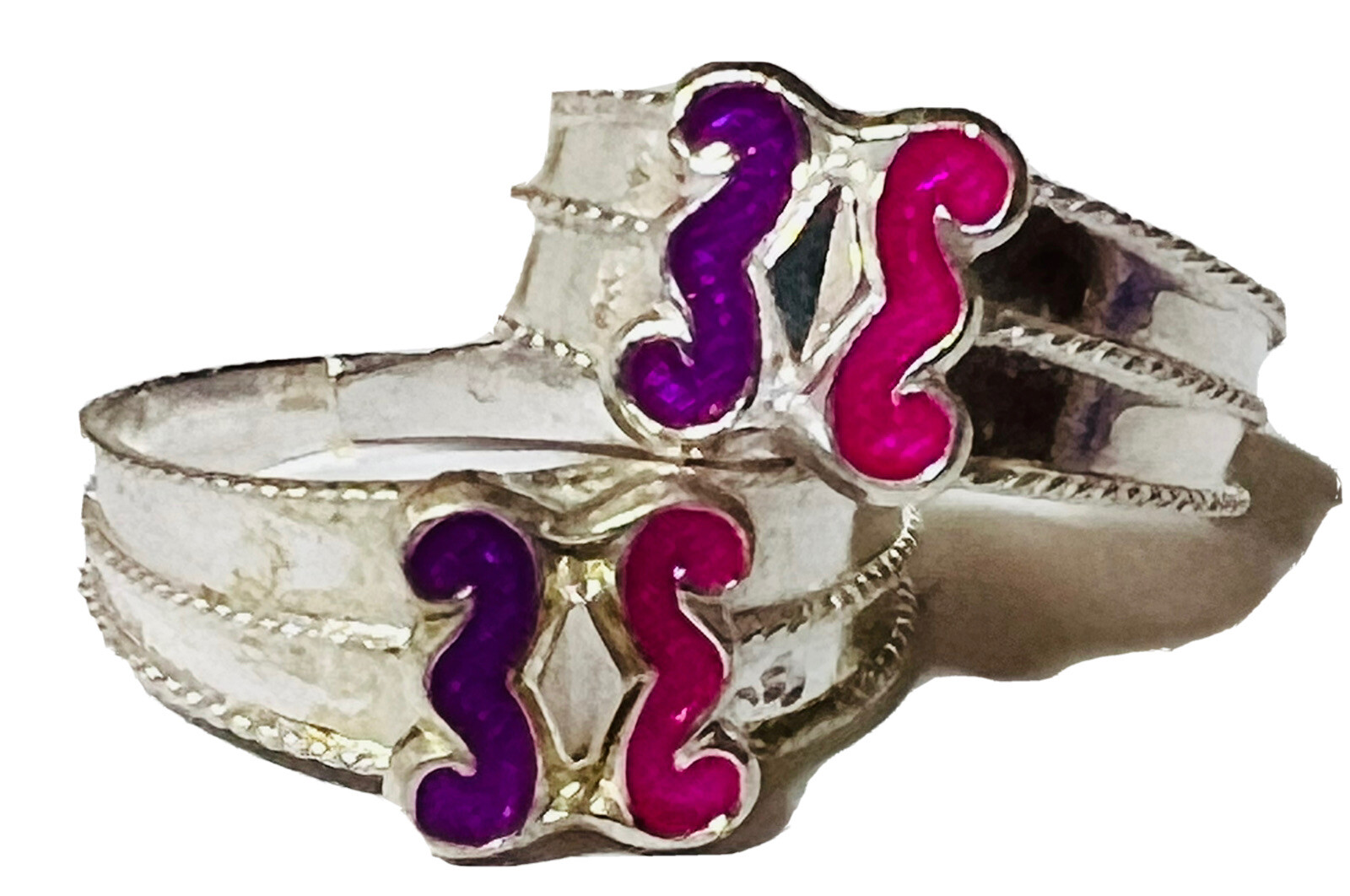 Pink Purp enamel 925 Sterling Silver Band Toe Ring Pair India Bichiya ADJUSTABLE