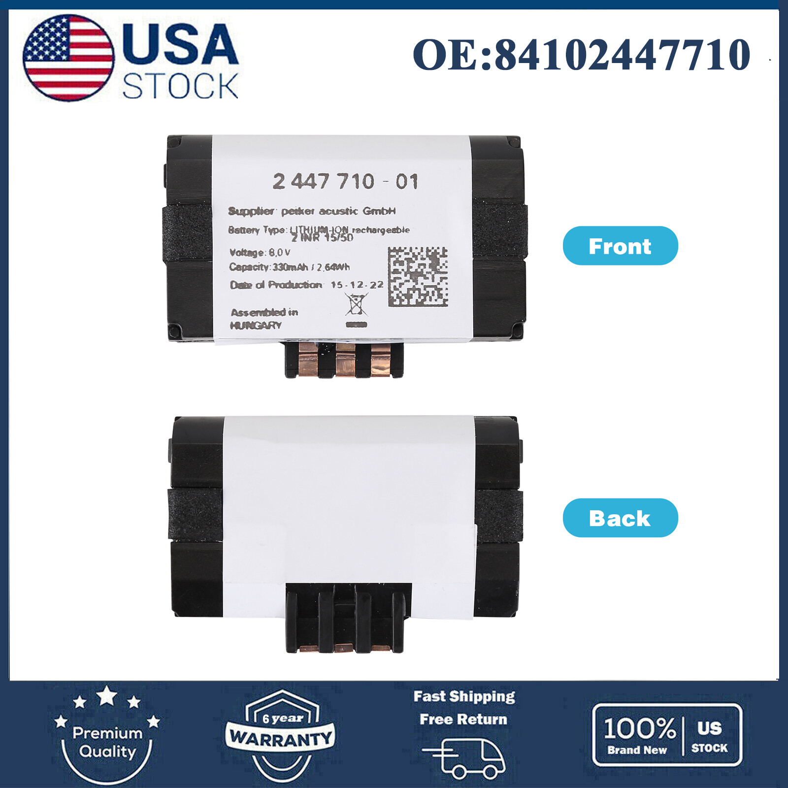New Emergency Battery Fits BMW Battery 84102447710 /84-10-2-447-710 High Quality