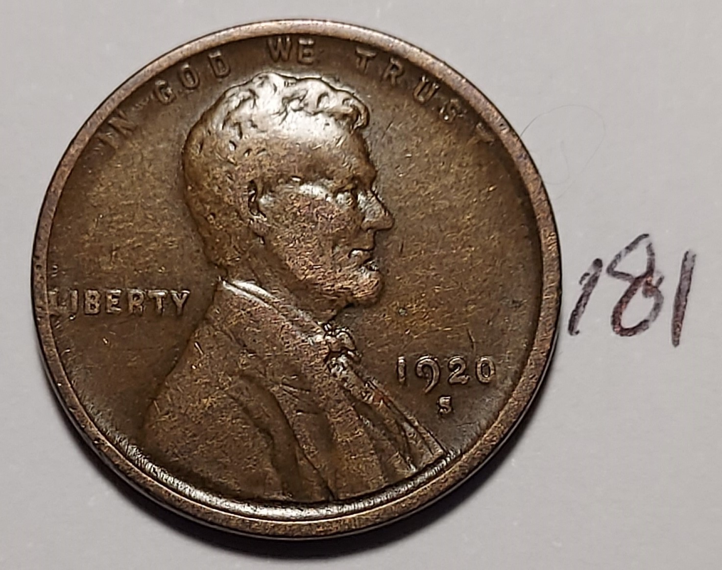 1920-S Lincoln Wheat Cent  Fine - Very Fine   #181