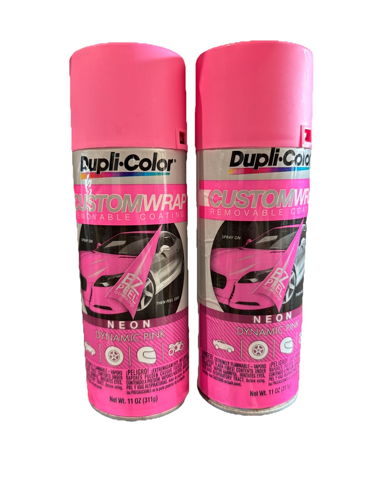 (2) DupliColor CustomWrap Removable Spray Coating Neon Dynamic Pink 11oz